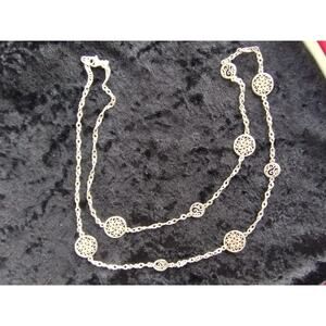 Milor Italy Contemporary Sterling Silver Chain Scrollwork Station Necklace 28"